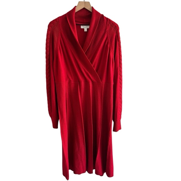 Dress Barn Sweater Dress 1X Red Pullover Long Sleeve Midi Holiday Party Festive - Picture 1 of 16